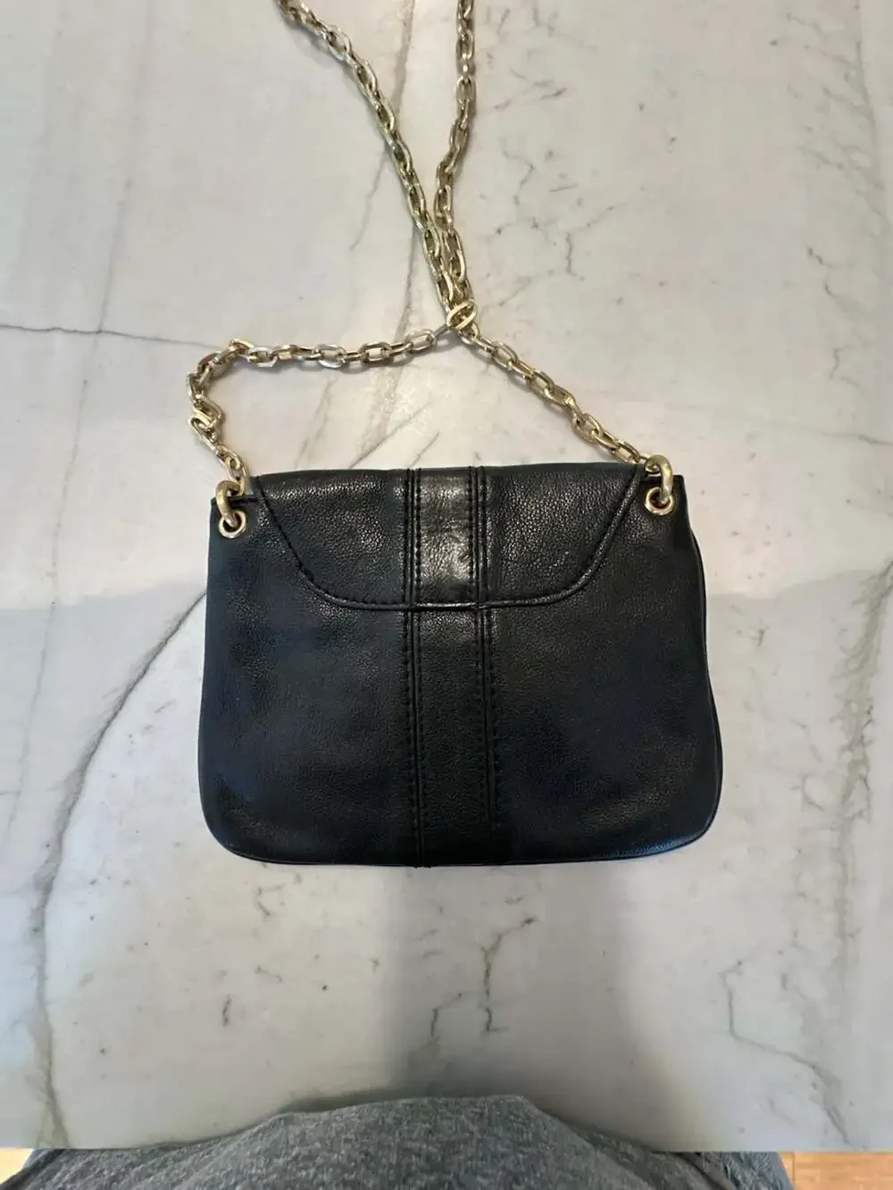 Cole Haan Black Leather Mini Flap Chain Crossbody Bag